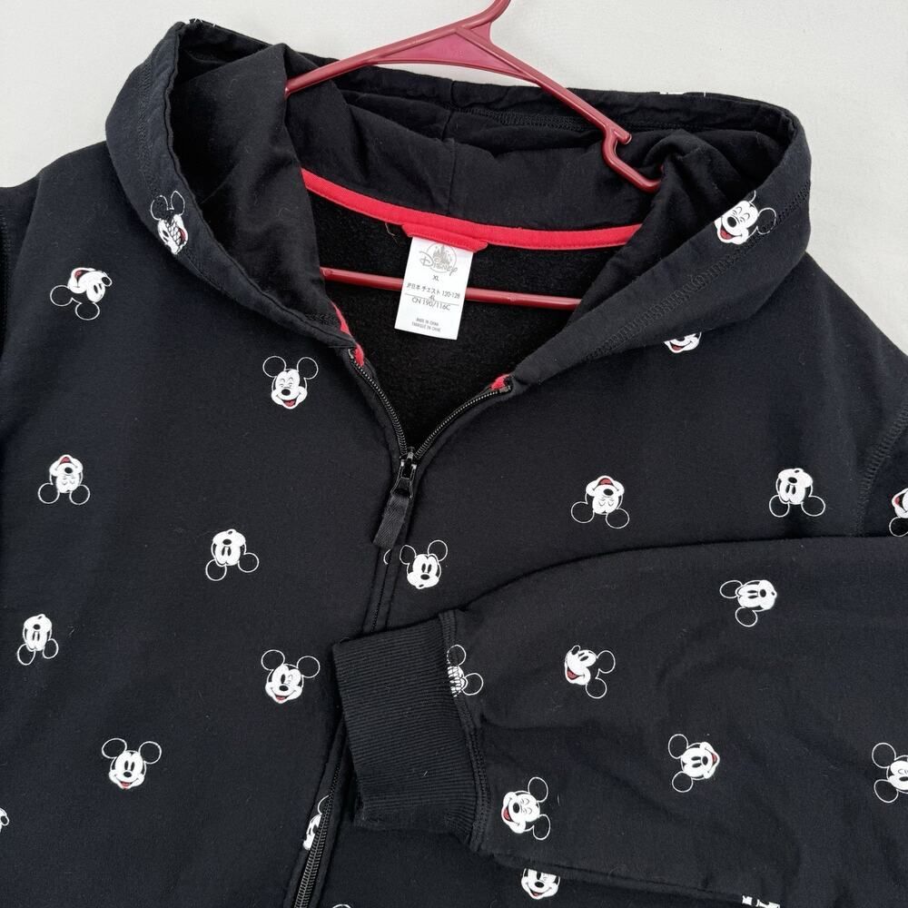 Disney Mickey Mouse XL Zip Up Jacket Hoodie All Over Print Face Black White